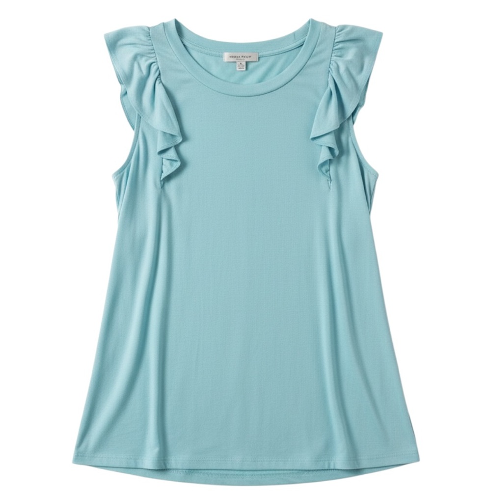white birch Sky blue Ruffle Sleeve Tank